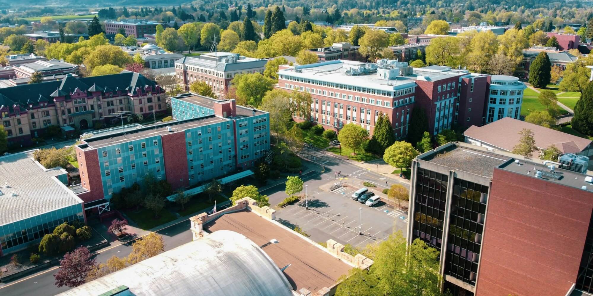college campus aerial view of a college campus